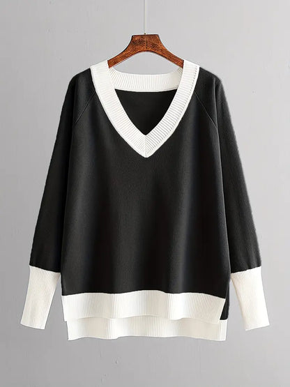 Dam Set med Långärmad Tröja och Byxor V-ringning Mjuk Polyester-4