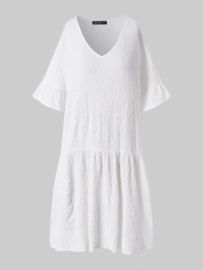 Kvinnors Midi Klänning V-ringning Kortärmad Polyester-6