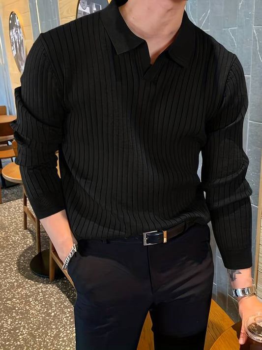 Herr Polo Skjorta Långärmad Avslappnad 100% Bomull-1