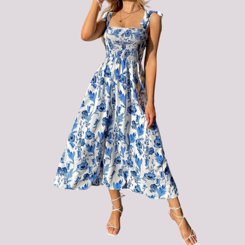 Maxiklänning Dam med Slingor och Korptopp i Polyester-1