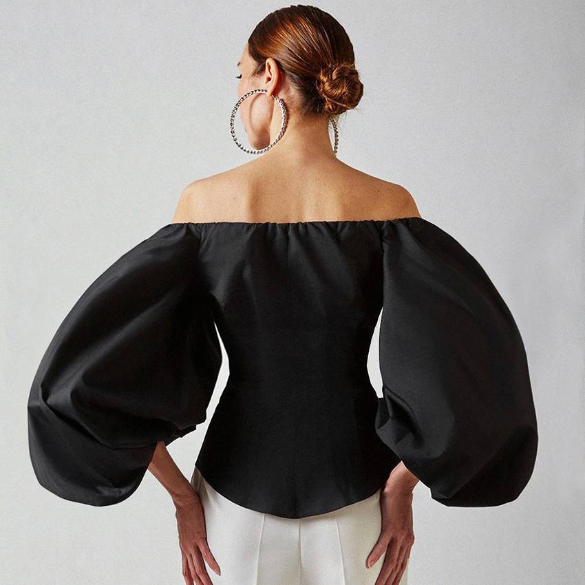 Kvinnors Pufftop Låg Profil Bomull Lykta Ärmar-4