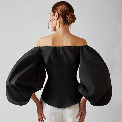 Kvinnors Pufftop Låg Profil Bomull Lykta Ärmar-4