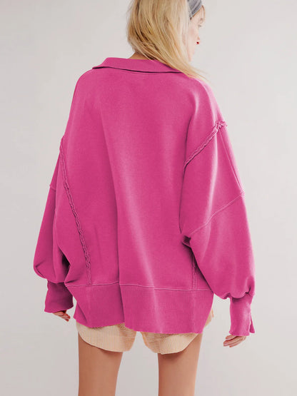 Dam Sweatshirt Tjocktröja med Knappar 100% Bomull-3