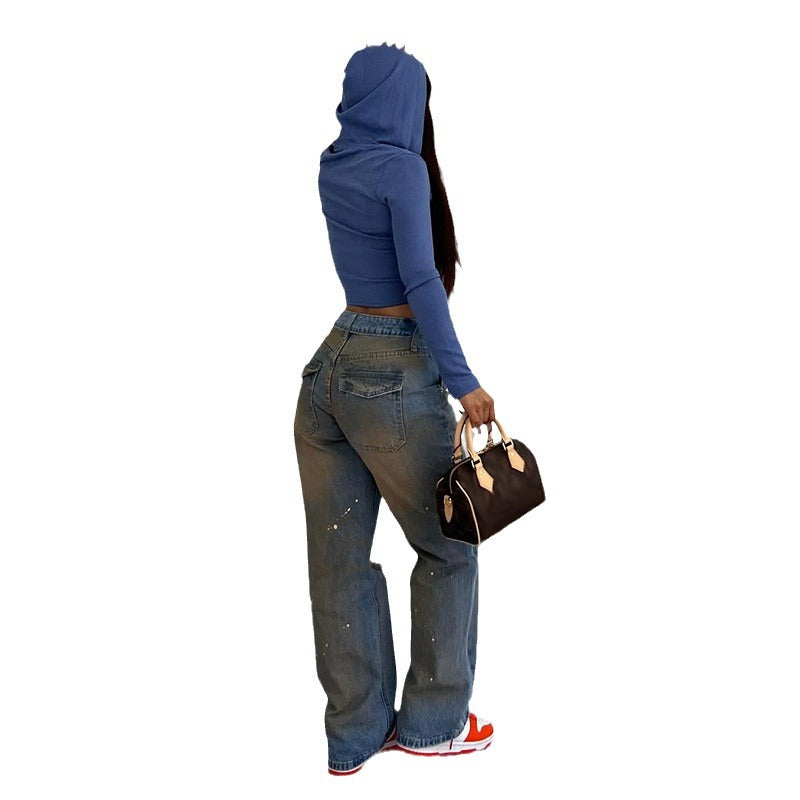 Dam Jeans Hög Midja Löst Fit Raka Ben Bomull 4
