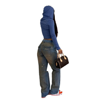 Dam Jeans Hög Midja Löst Fit Raka Ben Bomull 4