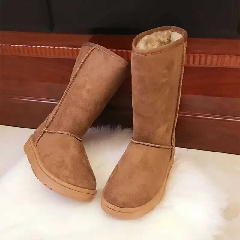 Fodrade Vinterstövlar Dam Slip-On Vattentåliga med Fleecefoder-4