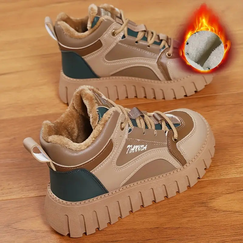 Dam Vinter Sneakers med Plysch och Snörning för Kalla Dagar-3