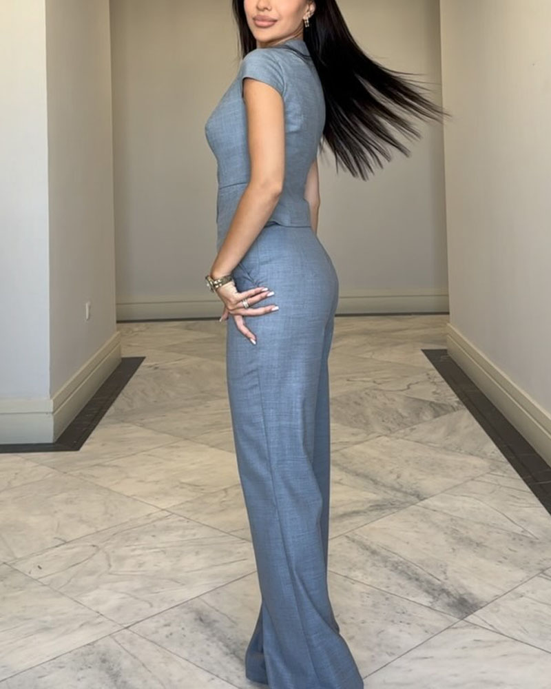 Dam Linnblus och Byxor Set Elegant Linne för Sommarkläder-6