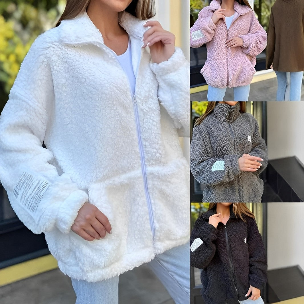 Damjacka Plysch med Fickor och Revers för Kalla Dagar-3