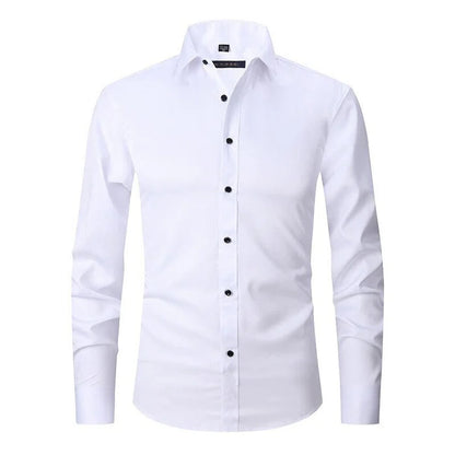 Herrskjorta Stretch Slim Fit i 3D-Vävt Polyester – Andningsbar och Rynkfri, Perfekt för Vardags och Formella Tillfällen 1