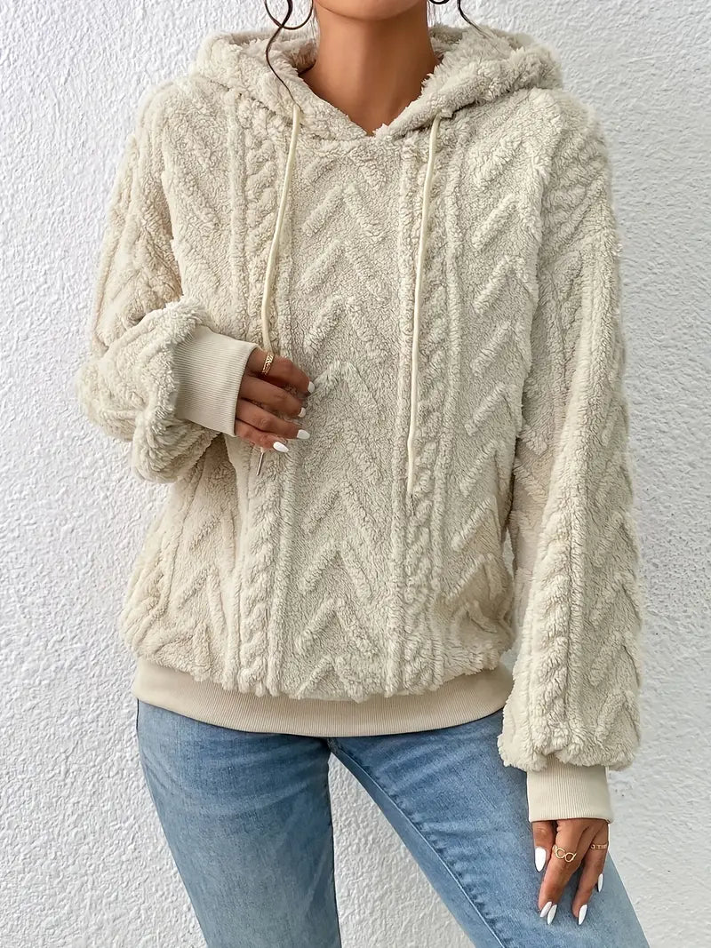 Dam Hoodie Mjuk Teddy Fleece Modern Design-1