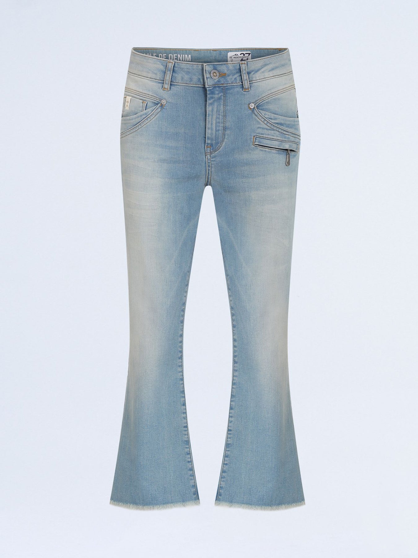 Kick Flare Jeans Dam i Hög Midja av Mjuk Bomull – Trendig Silhuett med Begagnad Look 1