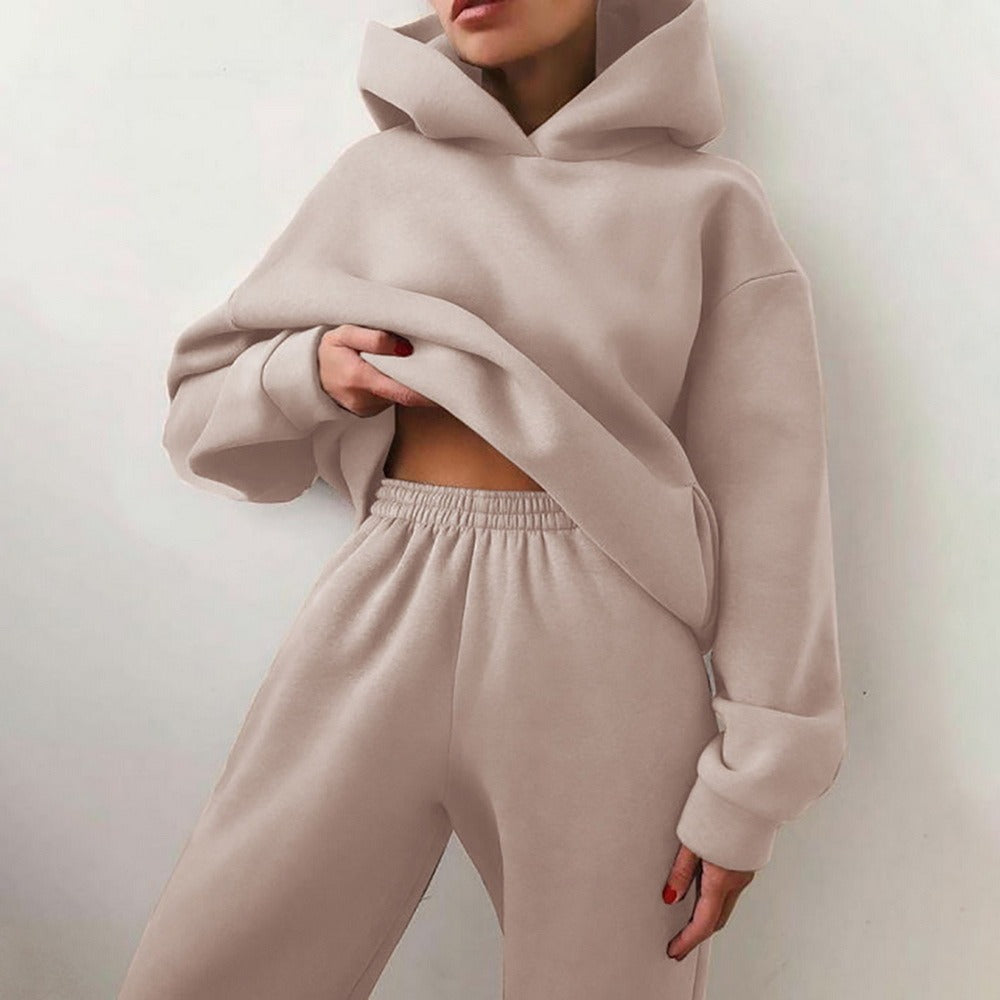 Dam Träningsset Hoodie Syntetmaterial Joggingbyxor Komfortabelt Set 22