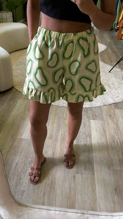 Dam Shorts Relaxed Fit Viskos och Linne med Rufflar 3