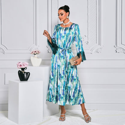 Dam Maxiklänning Mönstrad Polyester med Bredd Midjeband 4