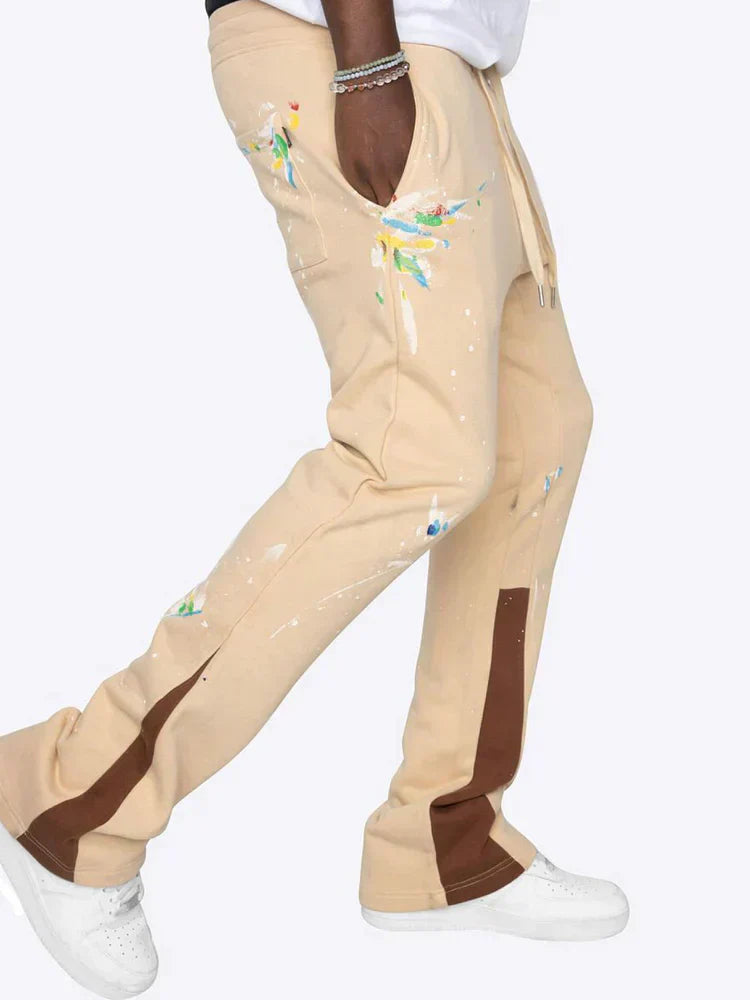 Dam Flare Sweatpants Färgstänkt Bomull-2