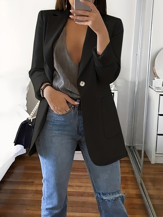 Dam Blazer Lång Stilren Design Högkvalitativt Tyg-1