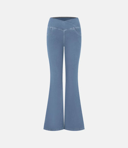 Hög Midja Jeans Dam med Korsat Förbund – Mjuk Bomull, Flexibel Passform, Praktiska Fickor, Storlekar S-XL 5