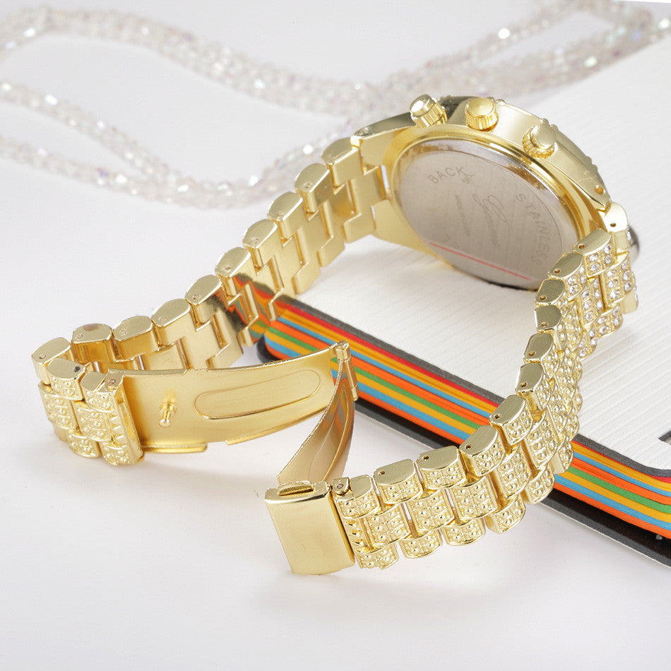 Dam Klocka Kristallprydd Kvarts Rostfritt Stål Elegant Armbandsur-6