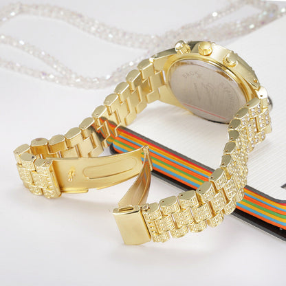 Dam Klocka Kristallprydd Kvarts Rostfritt Stål Elegant Armbandsur-6