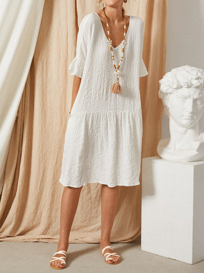 Variant image for Kvinnors Midi Klänning V-ringning Kortärmad Polyester-1