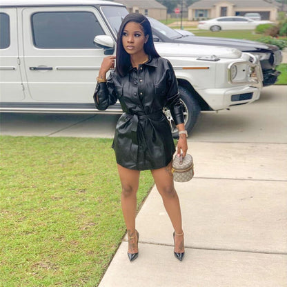 Variant image for Dam Skjortklänning Syntetiskt Läder med Bälte Elegant Design-1