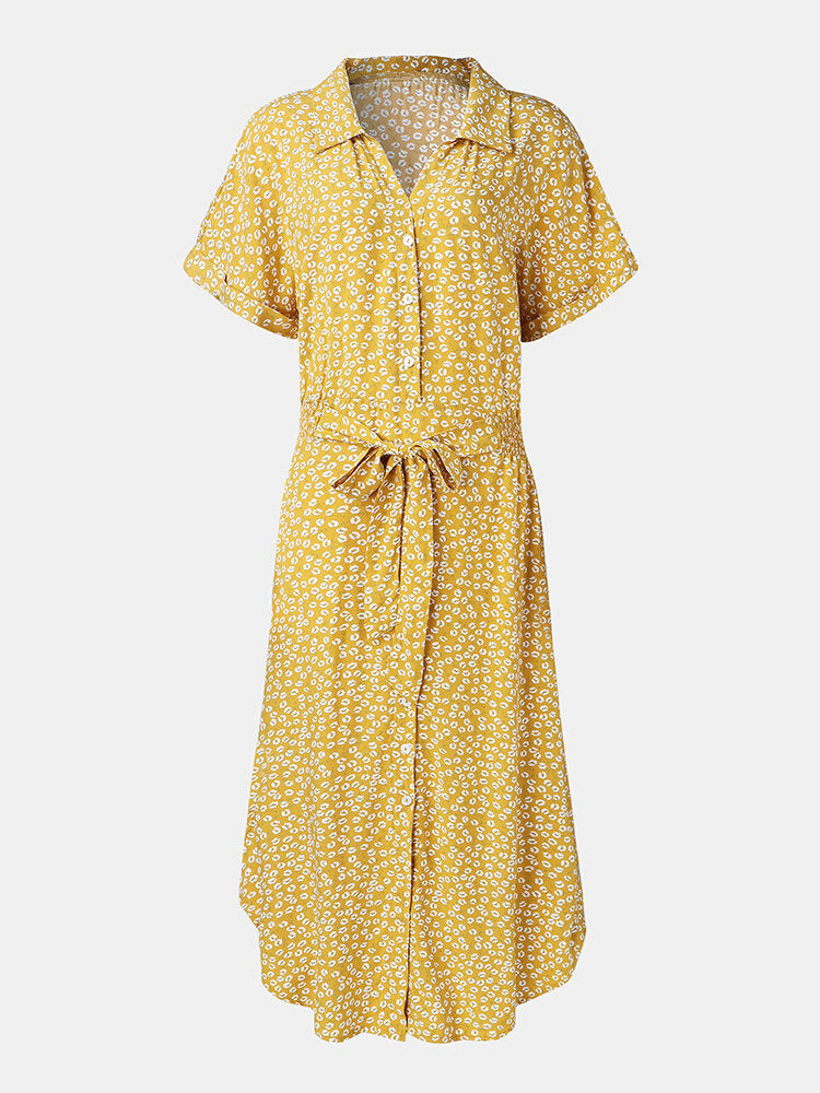 Kvinnors Midi Klänning Mönstrad Kortärmad Bomull Viskos-6