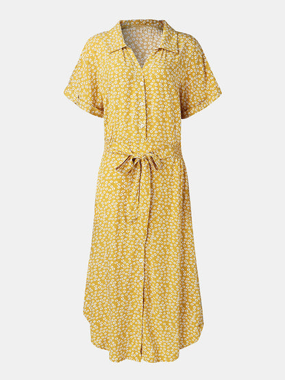 Kvinnors Midi Klänning Mönstrad Kortärmad Bomull Viskos-6