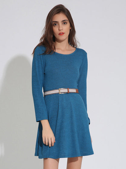 Dam Klänning Mini Långärmad O-Hals Monokrom Polyester-5