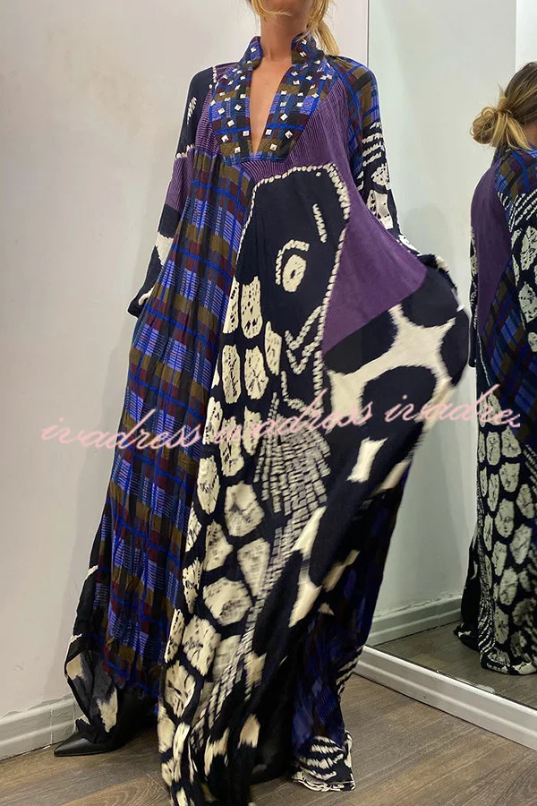 Fina Dam Klänningar Modern Mönstrad V-Hals i Högkvalitativt Tyg-2