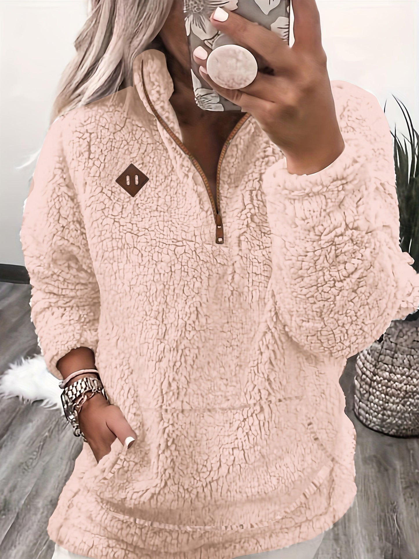 Variant image for Dam Tröja Quarter Zip Pullover Teddy Material Mjuk och Bekväm-11