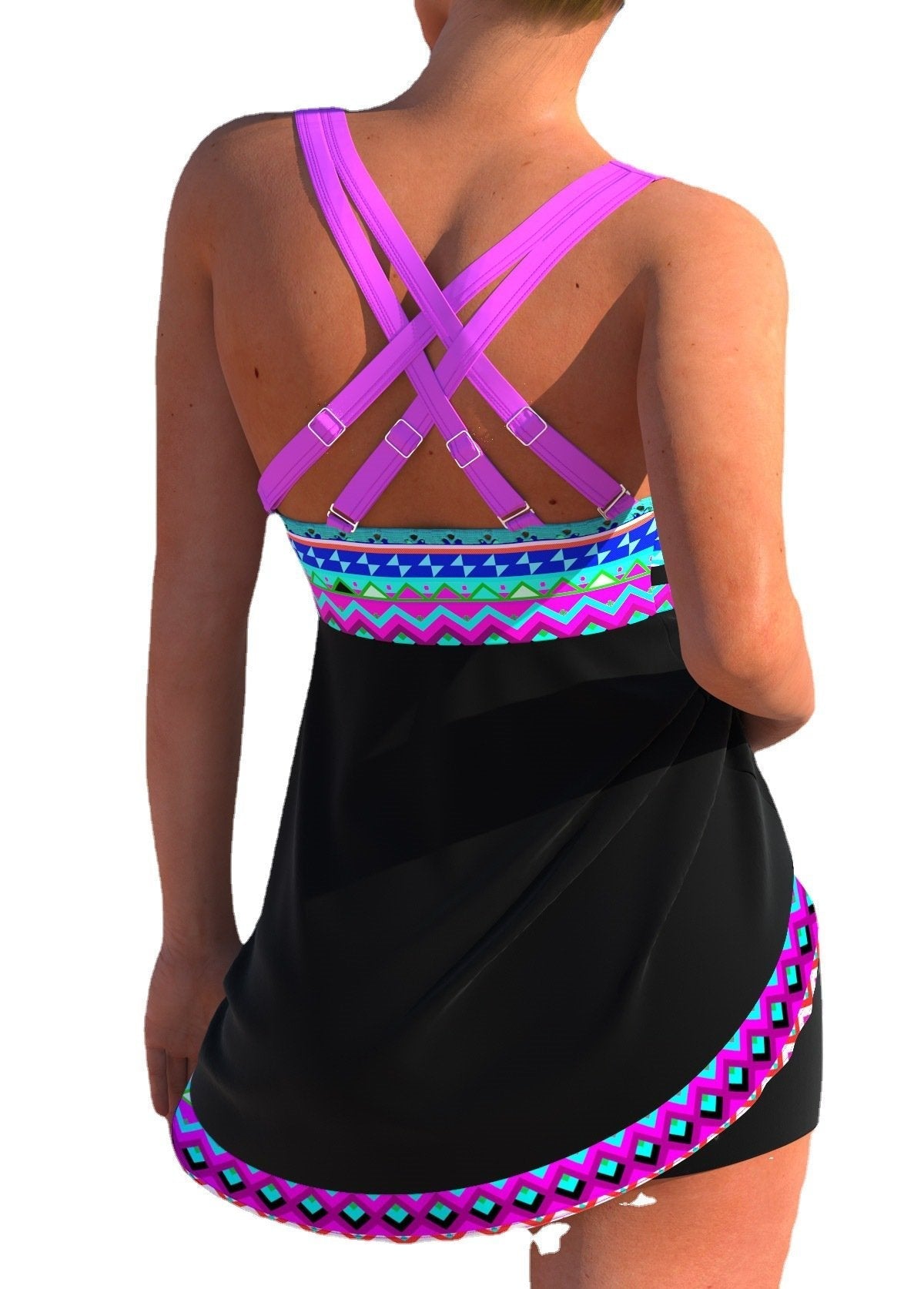 Dam Tankini Set med Bröststöd och Bikinibyxor i Nylon Spandex-2