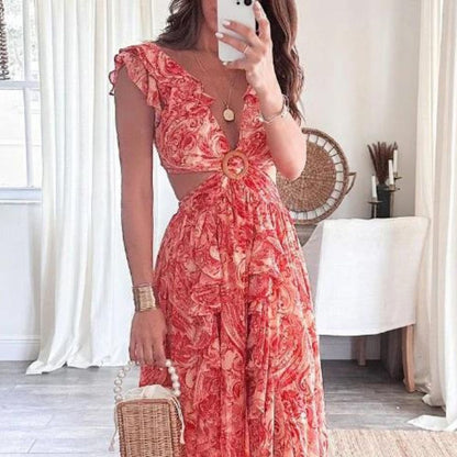 Kvinna Klänning Ärmlös Ruffles Polyester-4