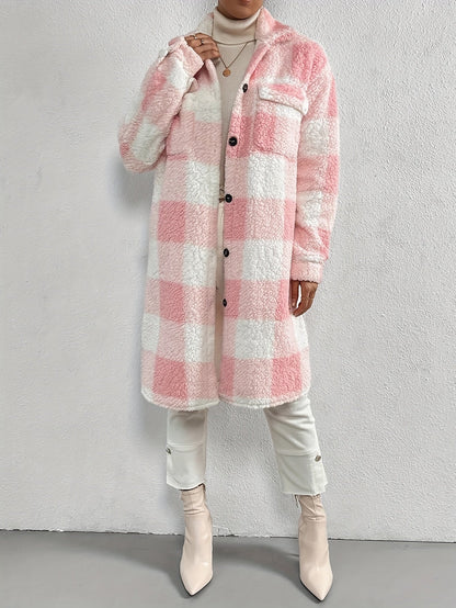 Damjacka Teddy Rutigt Vinter Långt Tyger-5