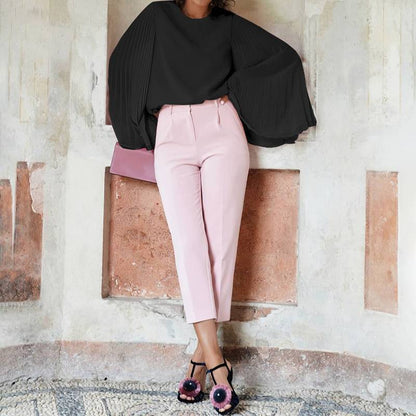 Dam Flare Blus Lång Ärmar Chiffong Polyester-3