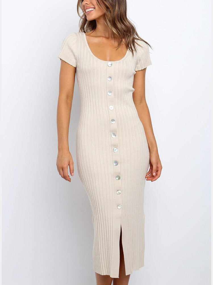 Variant image for Kvinnors Midi Klänning Bodycon Stretch Puffade Ärmar-2