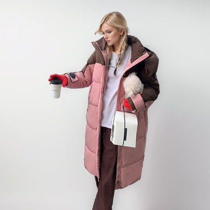 Damer Lång Jacka Färgblockdesign Polyester och Ull-4