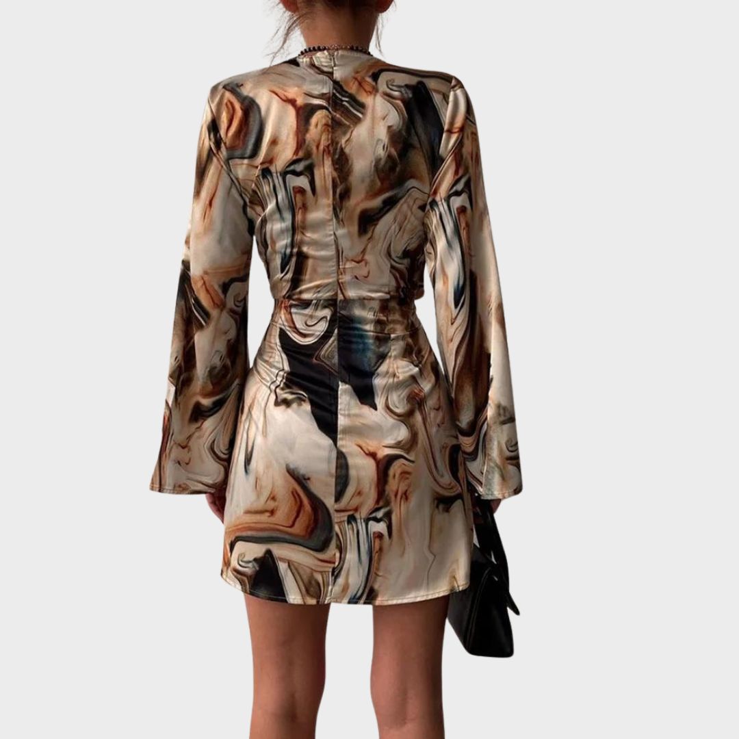 Kvinnoklänning Wrap Design Marmortryck Högkvalitativt Tyg-3