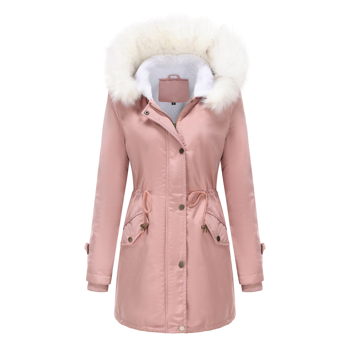Kvinnor Kappa Lång Parka med Avtagbar Krage Polyester 5