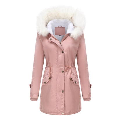 Kvinnor Kappa Lång Parka med Avtagbar Krage Polyester 5