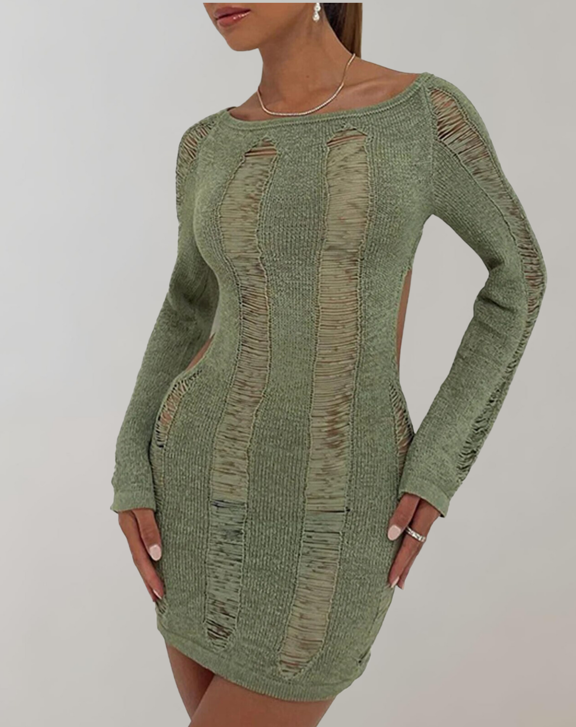 Långärmad Mini Klänning i Andningsbart Tyg – Rund Hals, Elegant Design för Alla Tillfällen 6