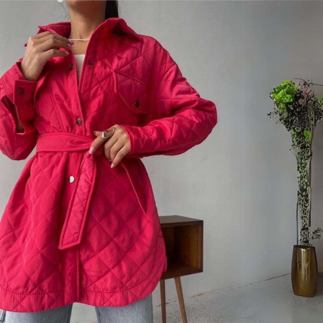 Damjacka Quiltad med Midjebälte i Polyester-2