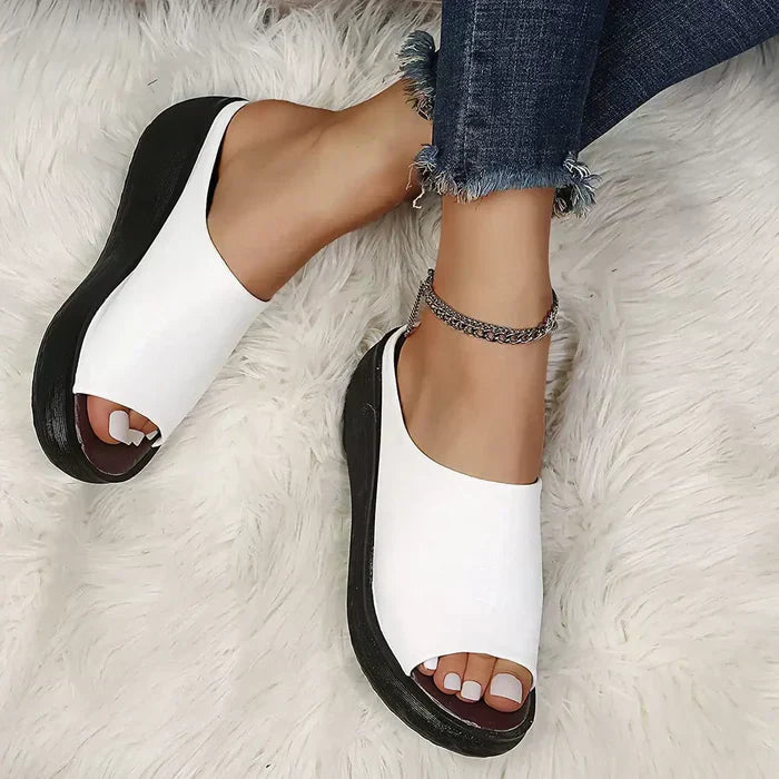 Dam Tofflor Läder Bekväm Design med Vadderad Fotbädd-1