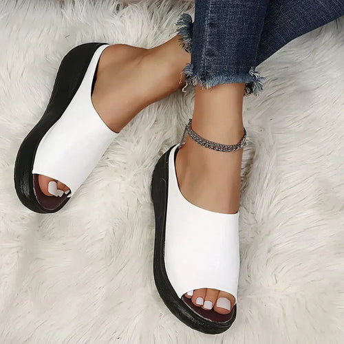 Dam Tofflor Läder Bekväm Design med Vadderad Fotbädd-1