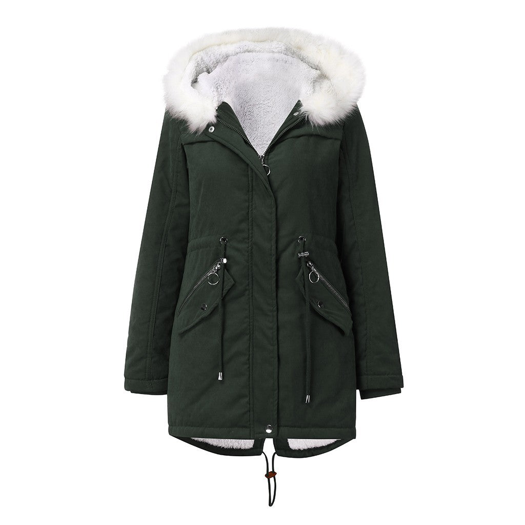 Kvinnor Parka Kappa Fleecefodrad med Huva-5