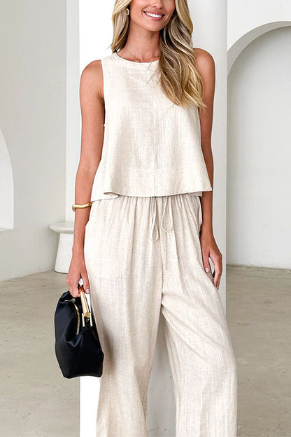 Dam Set Ärmlös Topp Vida Byxor Bomull Polyester-3