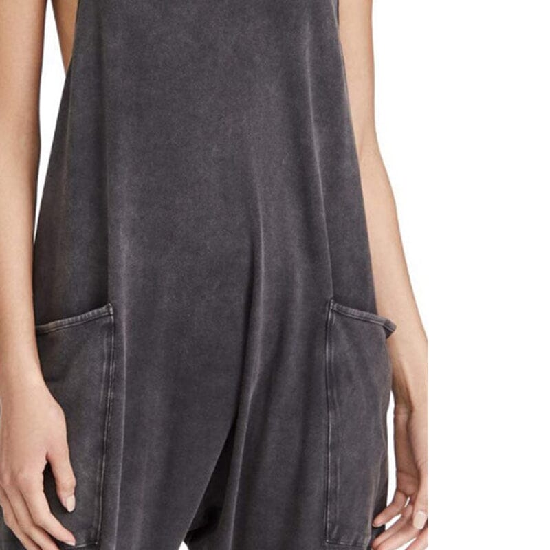 Dam Jumpsuit V-hals Minimalistisk med Fickor i Andningsbart Tyg-5