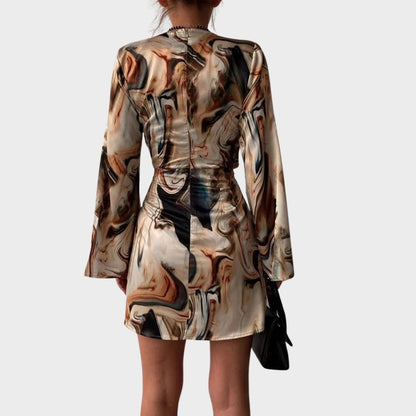 Kvinnoklänning Wrap Design Marmortryck Högkvalitativt Tyg-3