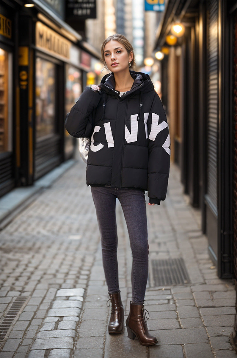 Variant image for Dam Kort Bomullsjacka Tryckt Avslappnad Förtjockad-2