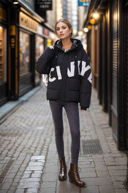 Variant image for Dam Kort Bomullsjacka Tryckt Avslappnad Förtjockad-2